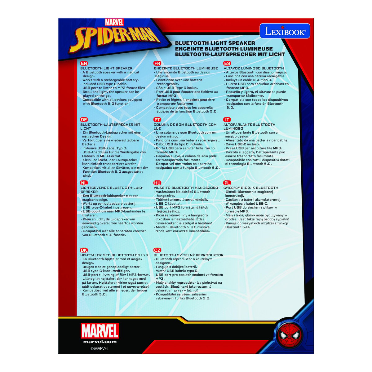 Enceinte Bluetooth avec figurine lumineuse de Spiderman bleu, LEXIBOOK