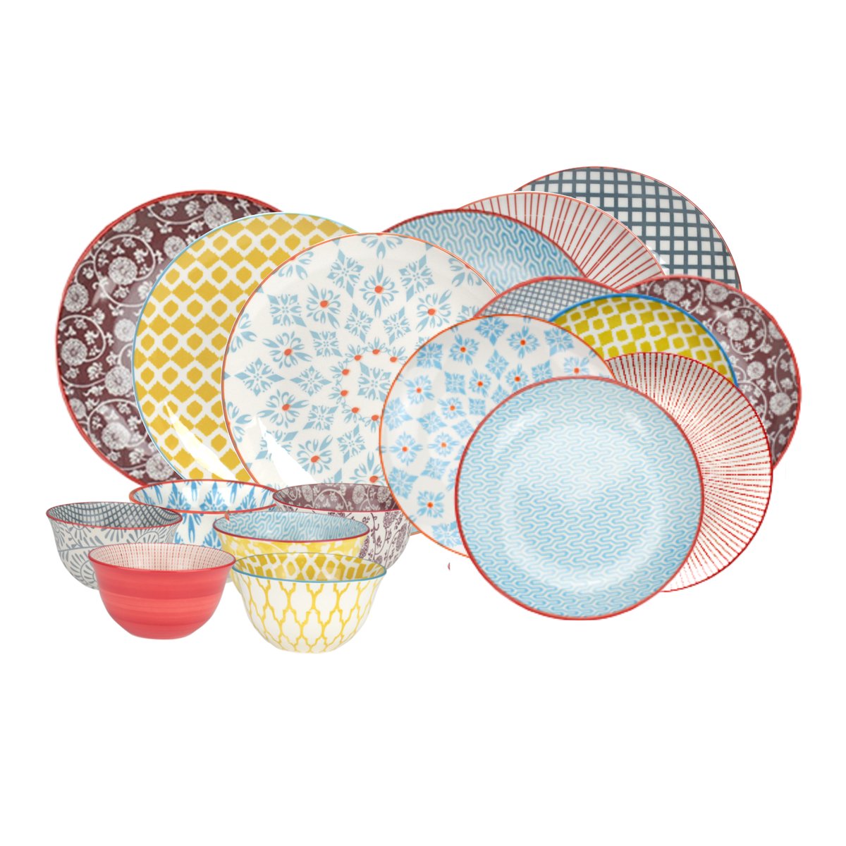 Service de 18 assiettes et bols design 1, SABAE multicolore, ARTIME