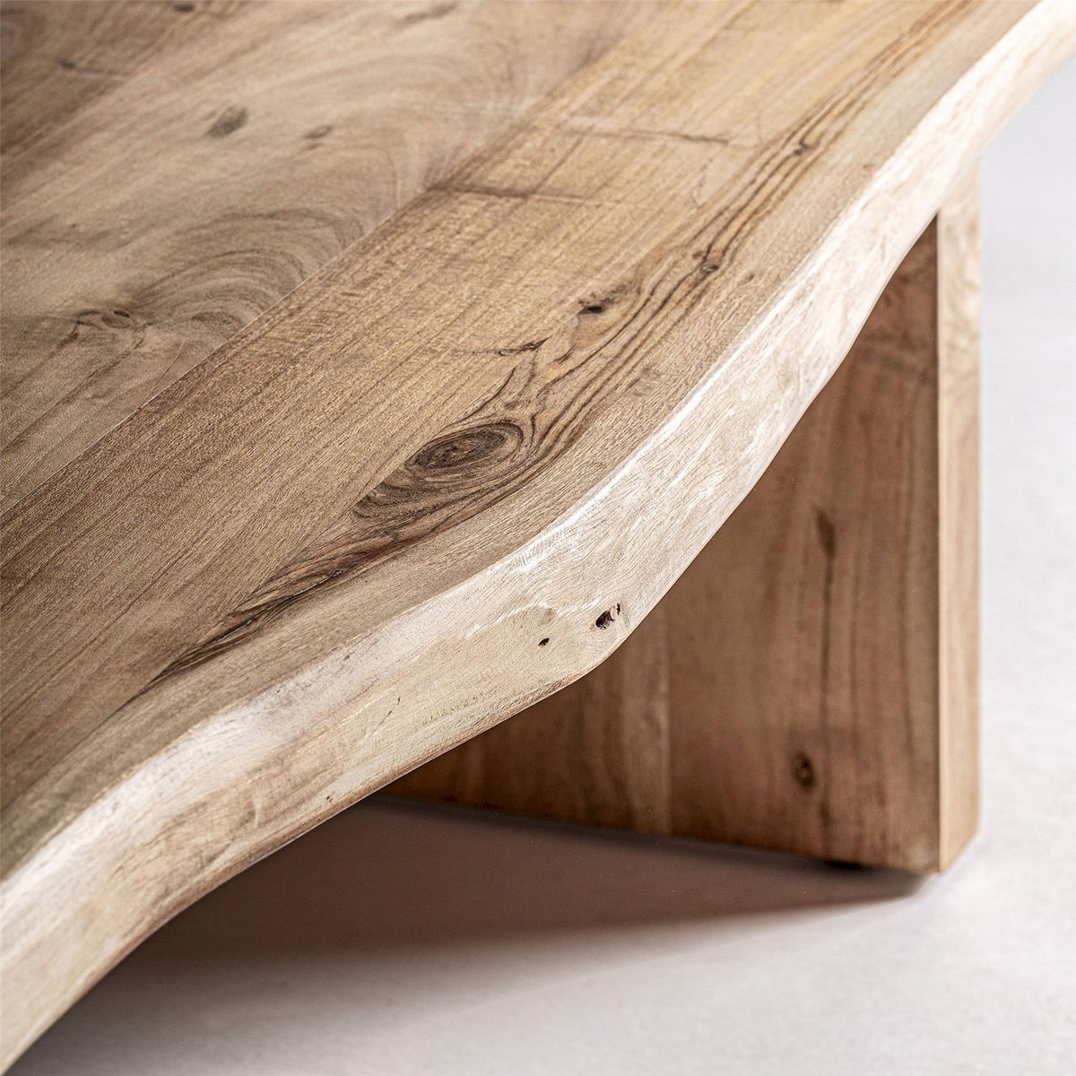 Table basse en acacia, Plateau miroir bois d'acacia marron clair naturel, RECOLLECTION