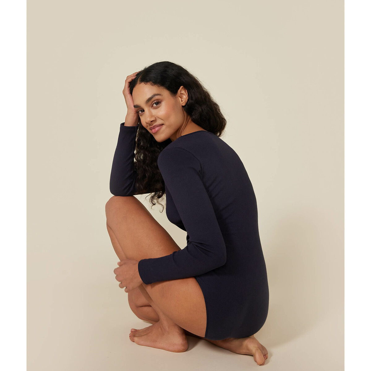 Body maniche lunghe in cotone blu, PETIT BATEAU
