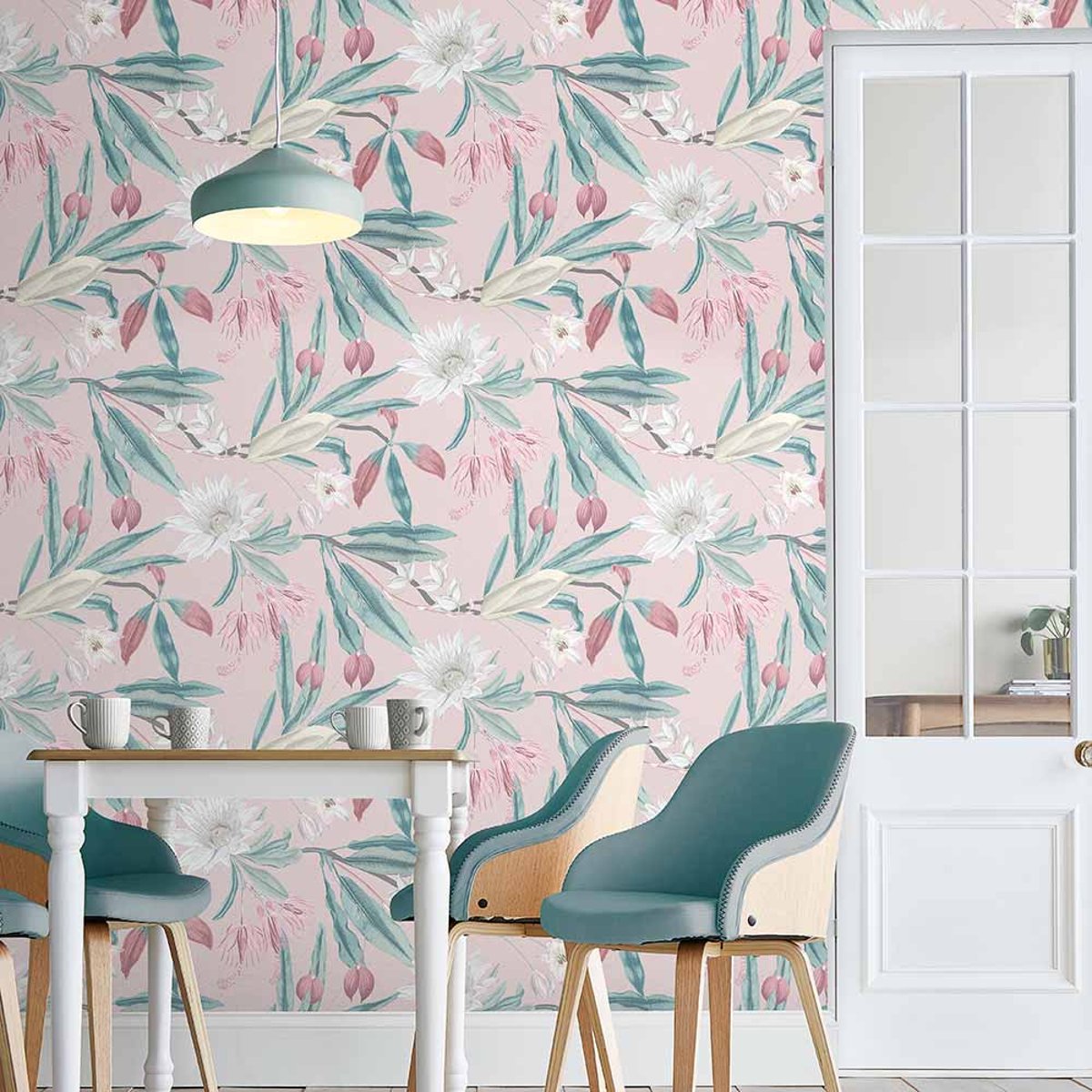 Papier peint Paradise Blush rose, vert, blanc grisé, GRAHAM ET BROWN