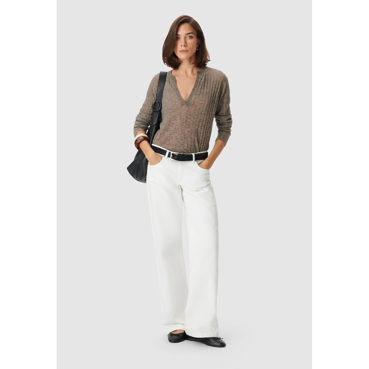 Pull tricot côtes plates marron, IKKS