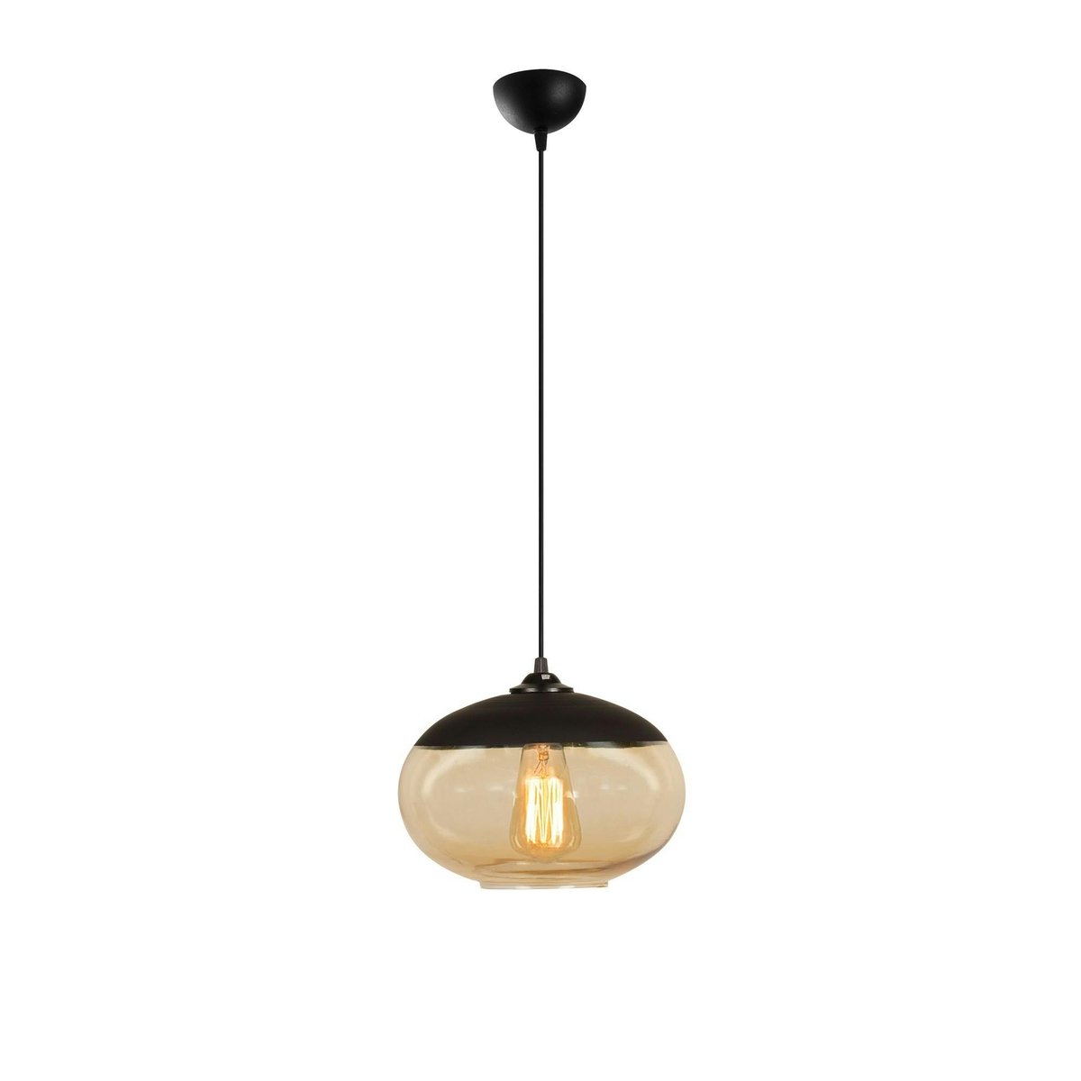 Suspension verre ambré et métal noir, forme ovale SIVAS noir, PIER IMPORT
