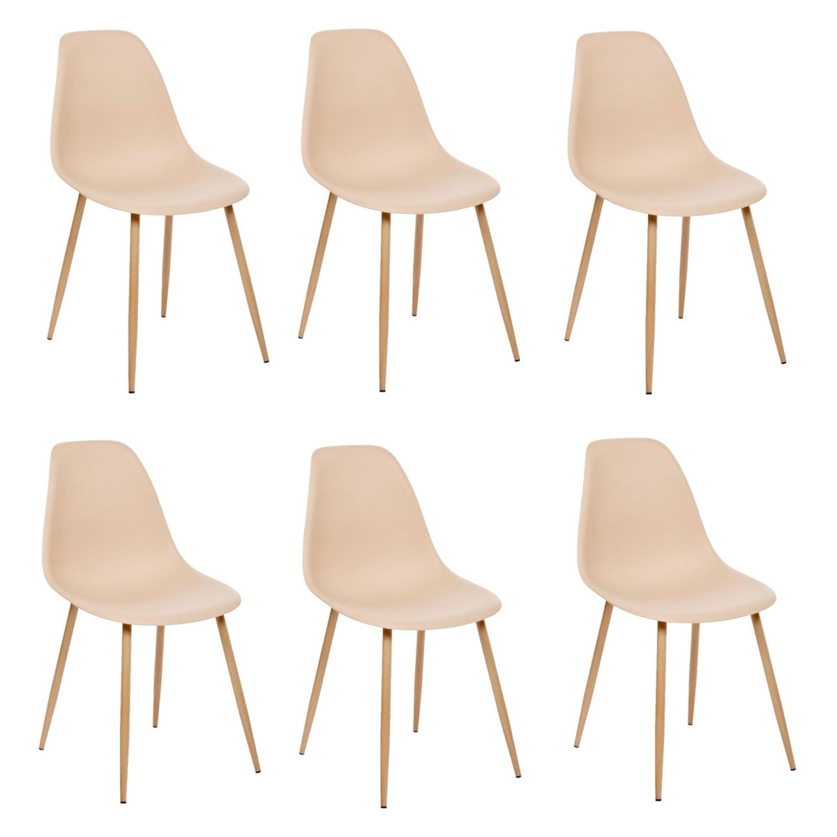 Lot de 6 chaises scandinave et pieds métal effet bois TAHO beige, TOILINUX