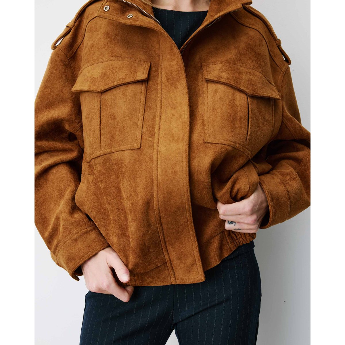 Veste oversize suédine col montant camel Arielle camel, GRACE AND MILA