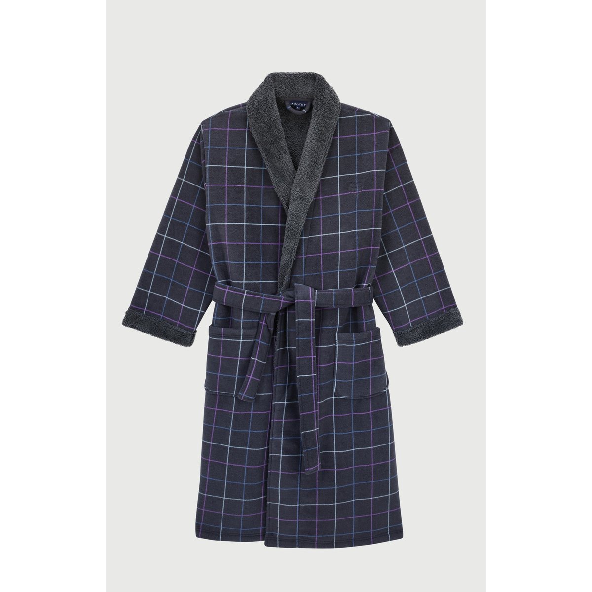 Robe de chambre en polaire à carreaux Carol ebony, ARTHUR