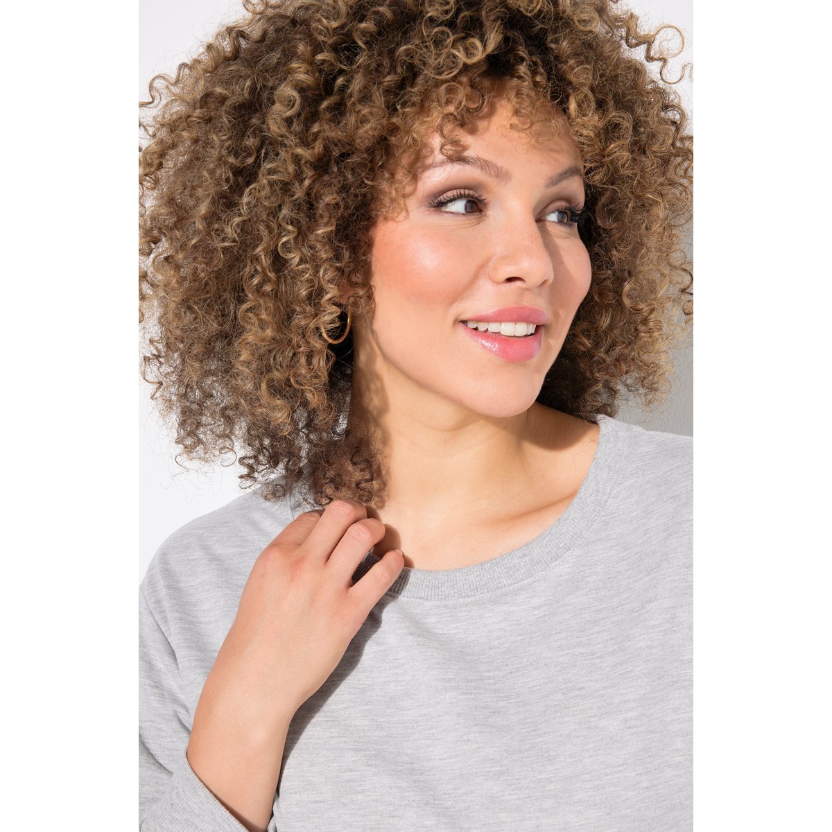 Sweat-shirt, cordon à froncer sur les côtés gris clair chiné, ULLA POPKEN