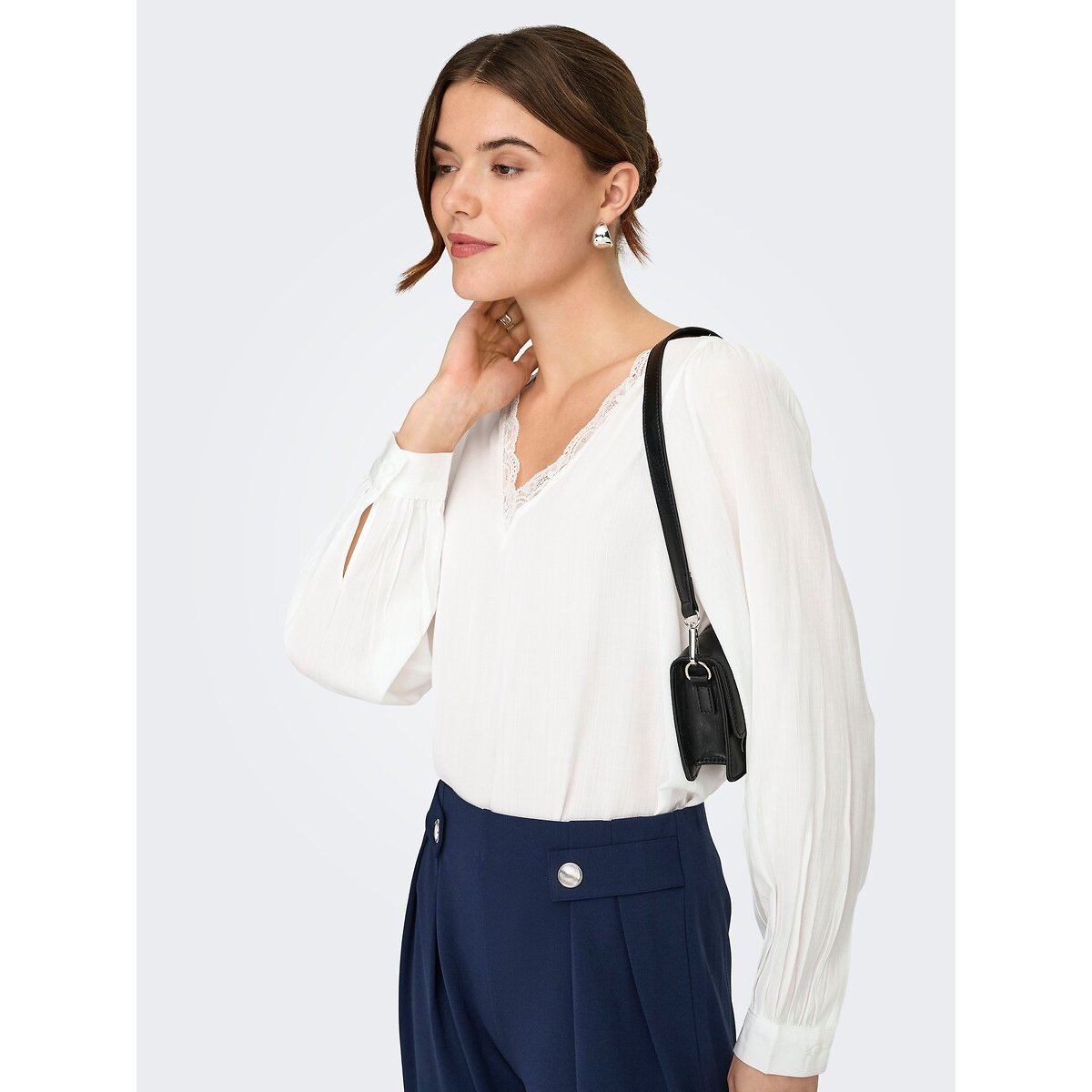 V-Neck Long Sleeve Blouse white, JDY