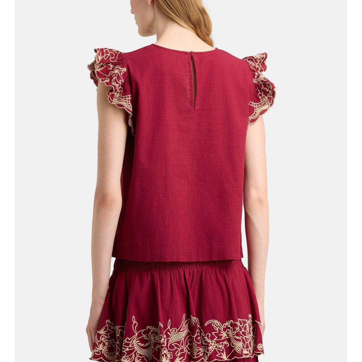 Top droit feliz brod coton rouge, GALERIES LAFAYETTE