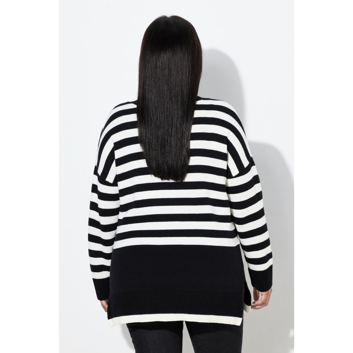 Pull rayé à manches longues et col montant noir, ULLA POPKEN