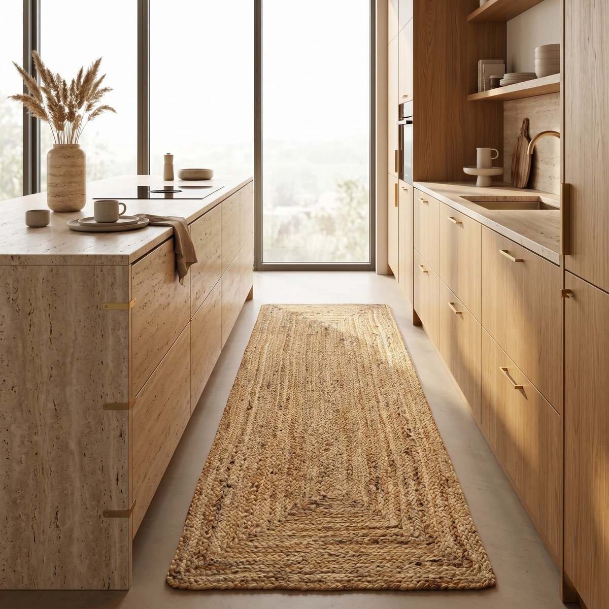 Tapis en jute tressé  artisanal VEGETAL JUTE - style bohème beige, THE DECO FACTORY