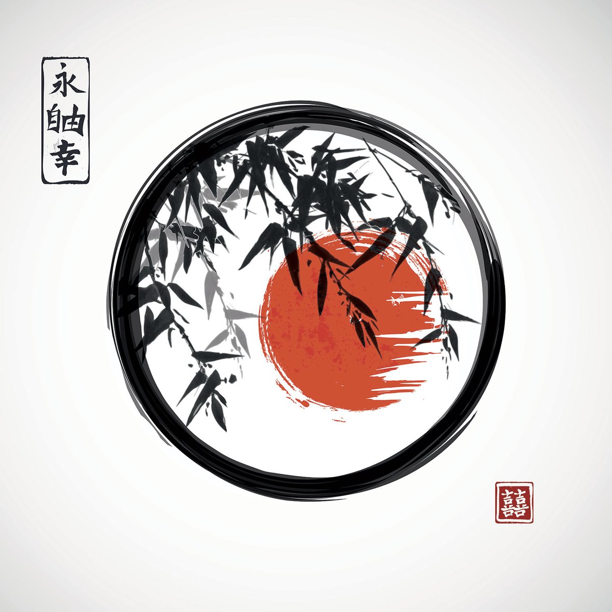 Tableau zen circle japon et bambous tableau alu dibond, HEXOA