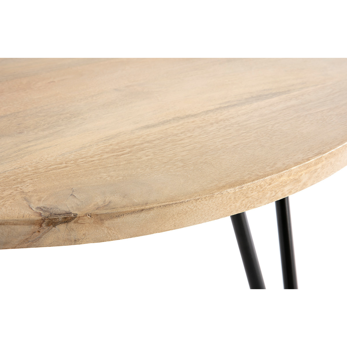 Table basse ronde bois manguier massif et métal noir D80 cm VIBES naturel, MILIBOO