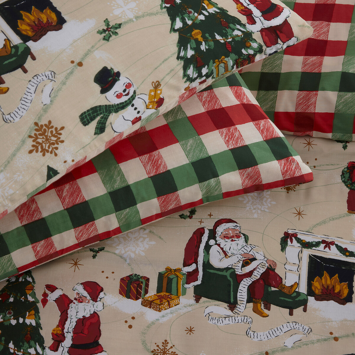 Jolly Santa Cotton Mix Duvet Cover and Pillowcase Set multi-coloured, FURN.
