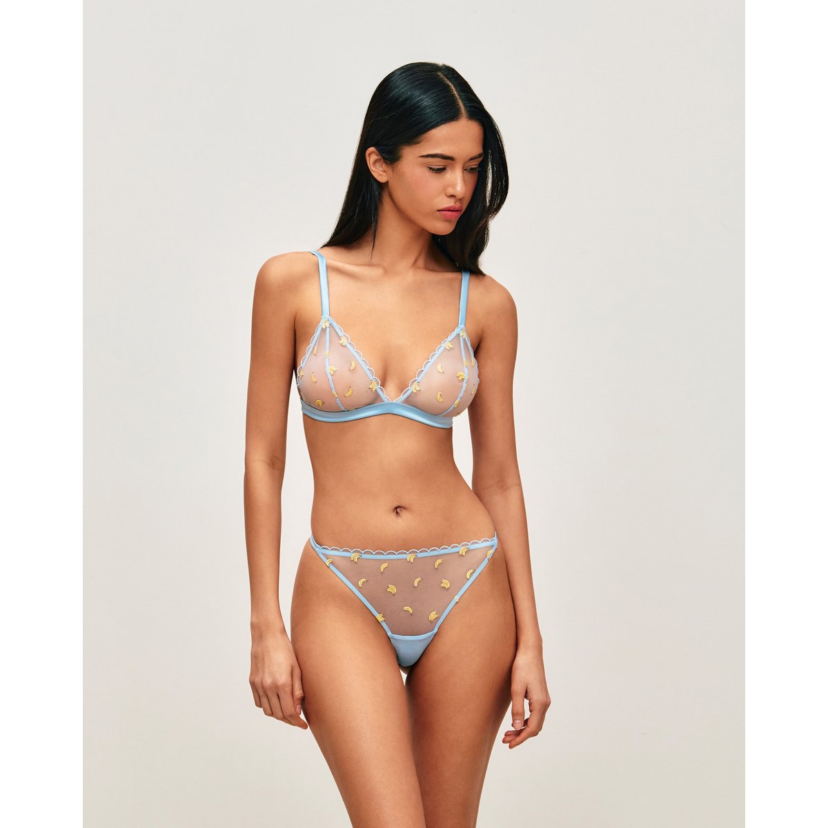 Soutien-gorge triangle en mesh avec bananes brodées LOVEBANANIZ bleu clair, UNDIZ