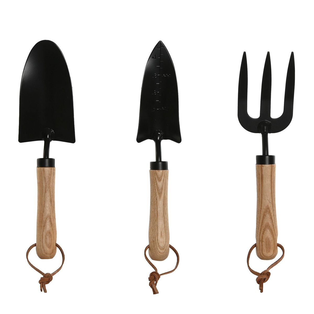 Set de 3 ustensiles de jardinage en bois et métal noir 10x10x35cm bois, WADIGA