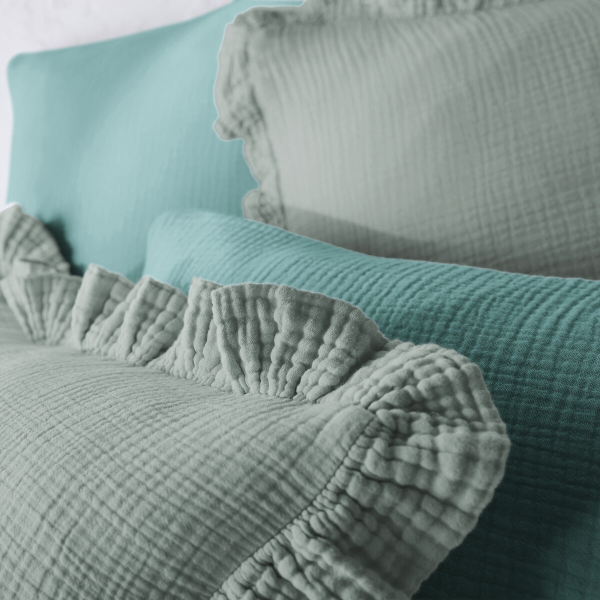 Drap-housse uni gaze de coton bonnet 30cm, Kumla vert de gris, LA REDOUTE INTERIEURS