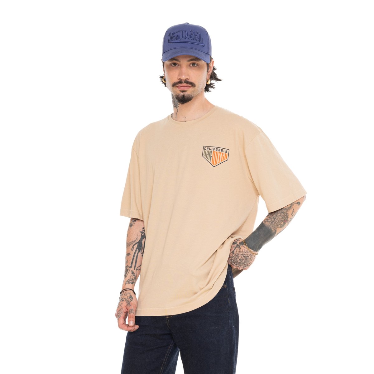 Tee shirt coton ROAD beige/bleu/orange, VON DUTCH