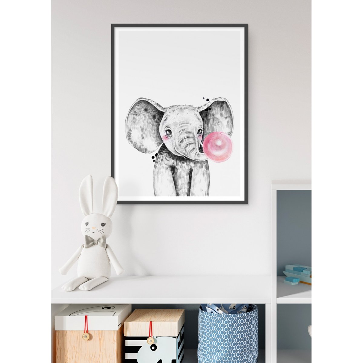 Affiche Bulle d'Éléphant Rose blanc, L'AFFICHERIE