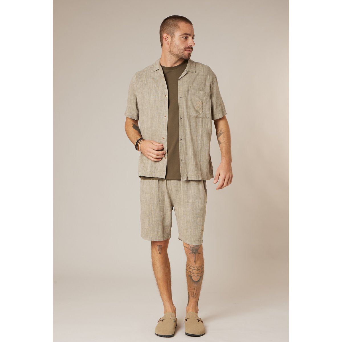 Chemise manches courtes homme en lin mélangé ZALTOR khaki, DEELUXE