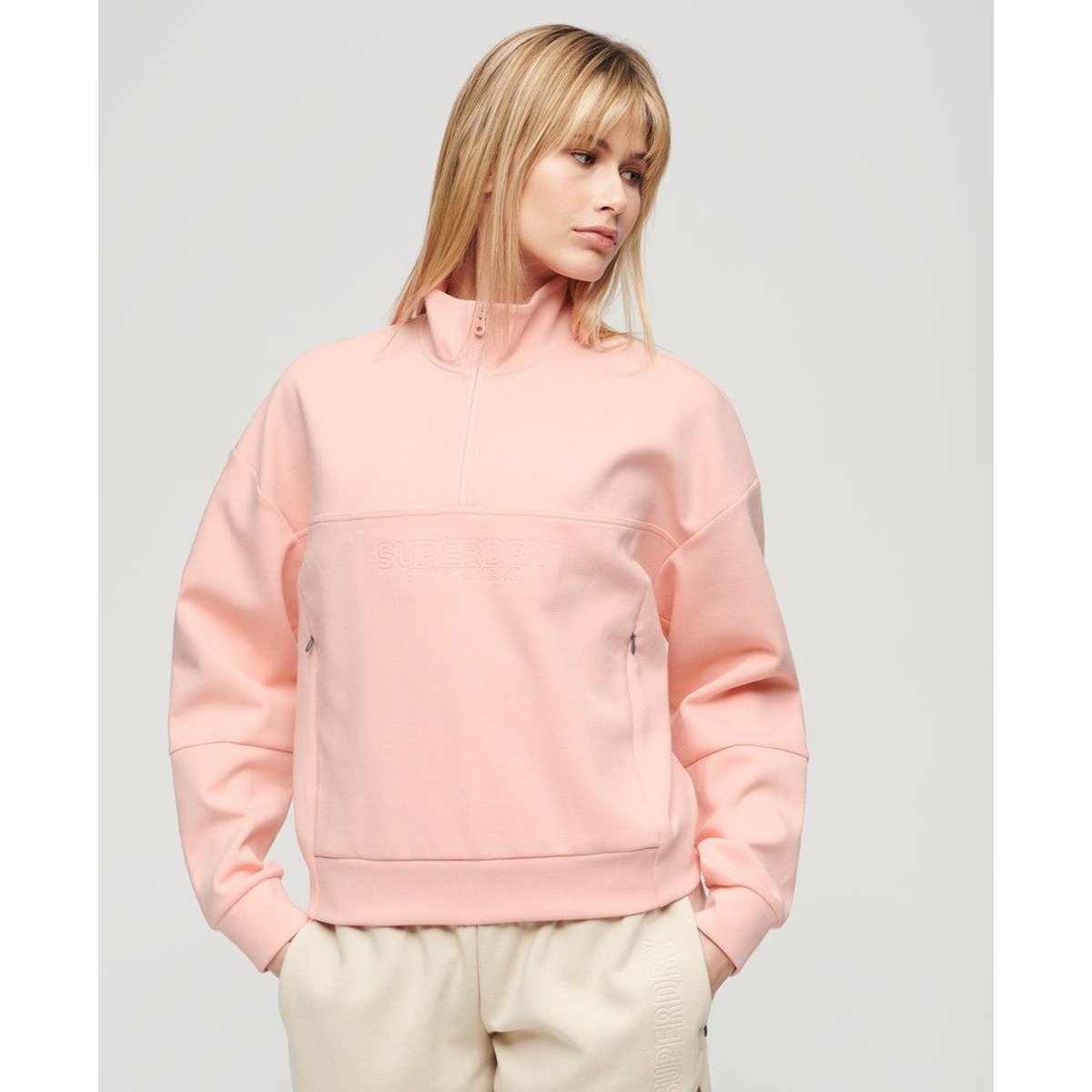 Veste décontractée à col zippé Sport Tech rose perle pêche, SUPERDRY