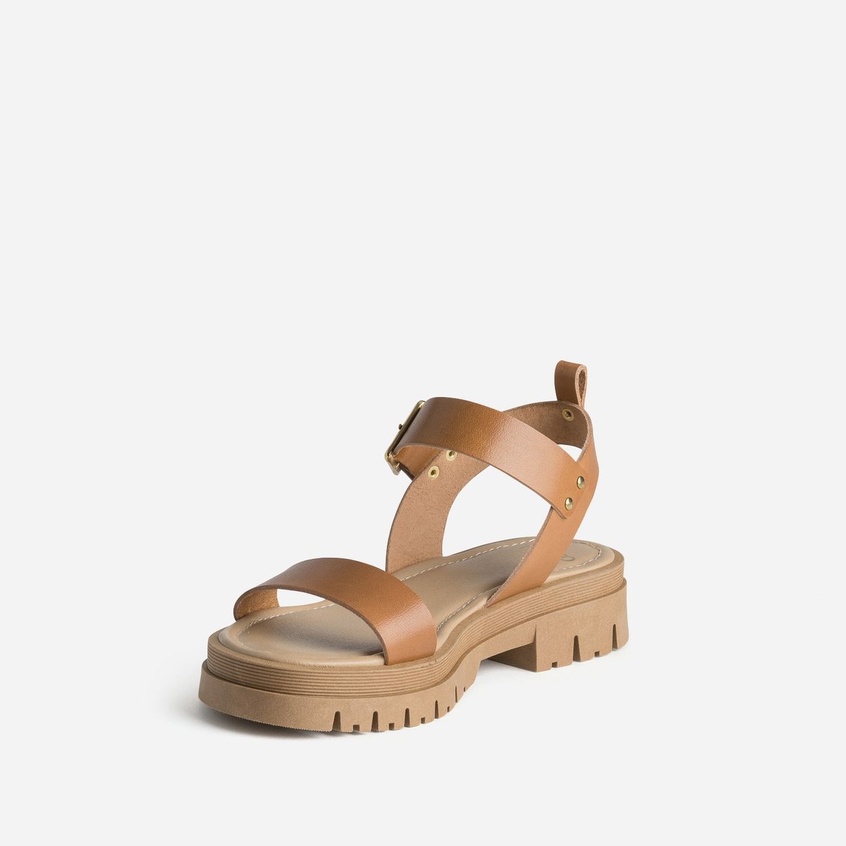 Sandale Plate en cuir NOUHANA camel, TEXTO
