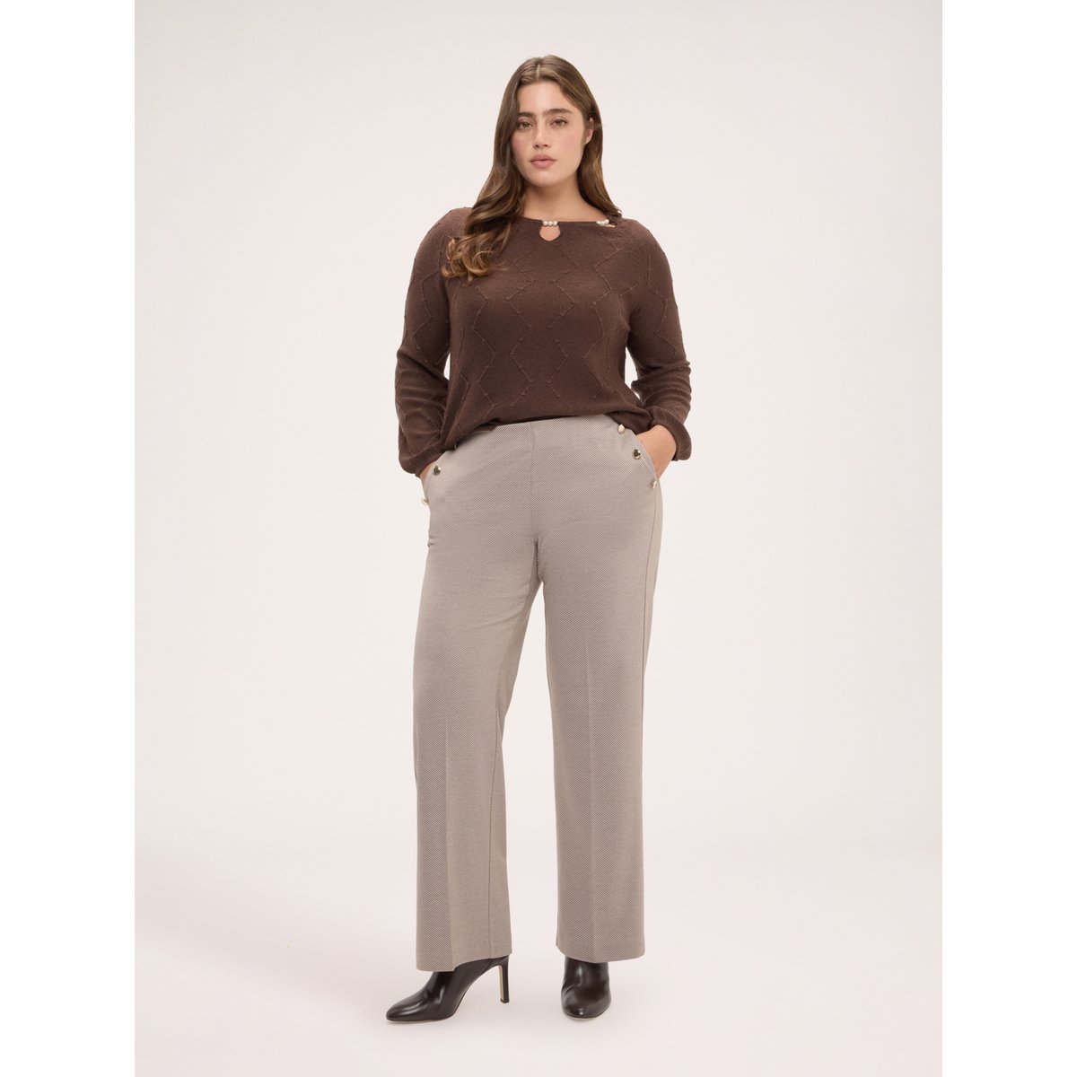 Pantalon à jambes larges beige, FIORELLA RUBINO