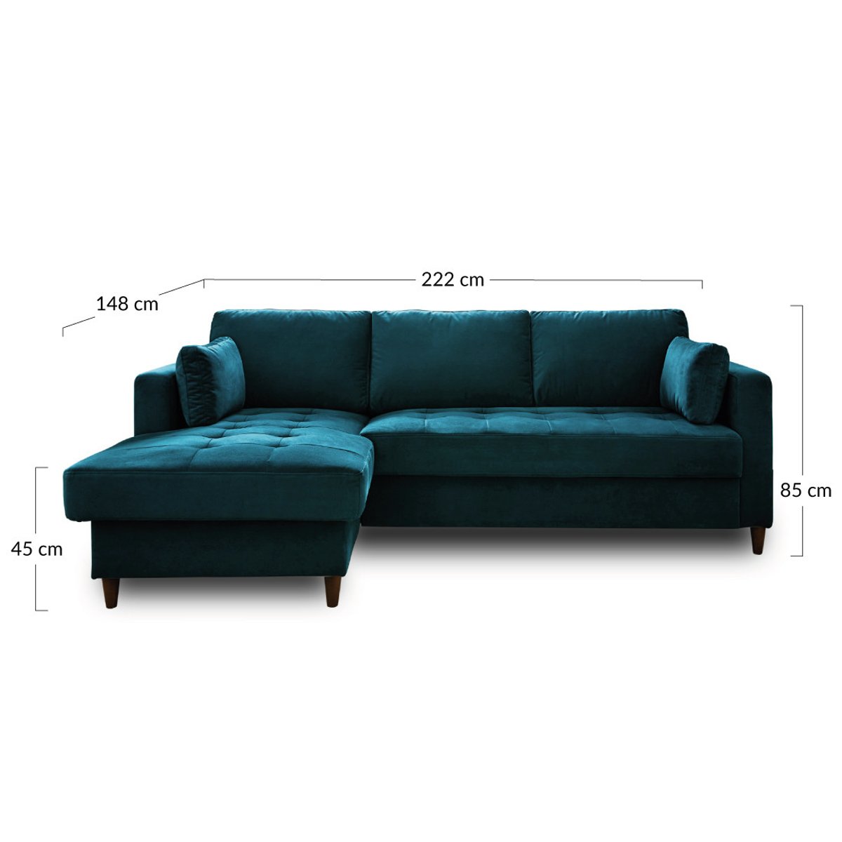 Canapé d'Angle Convertible 4 places - ANNA bleu canard, BEST MOBILIER