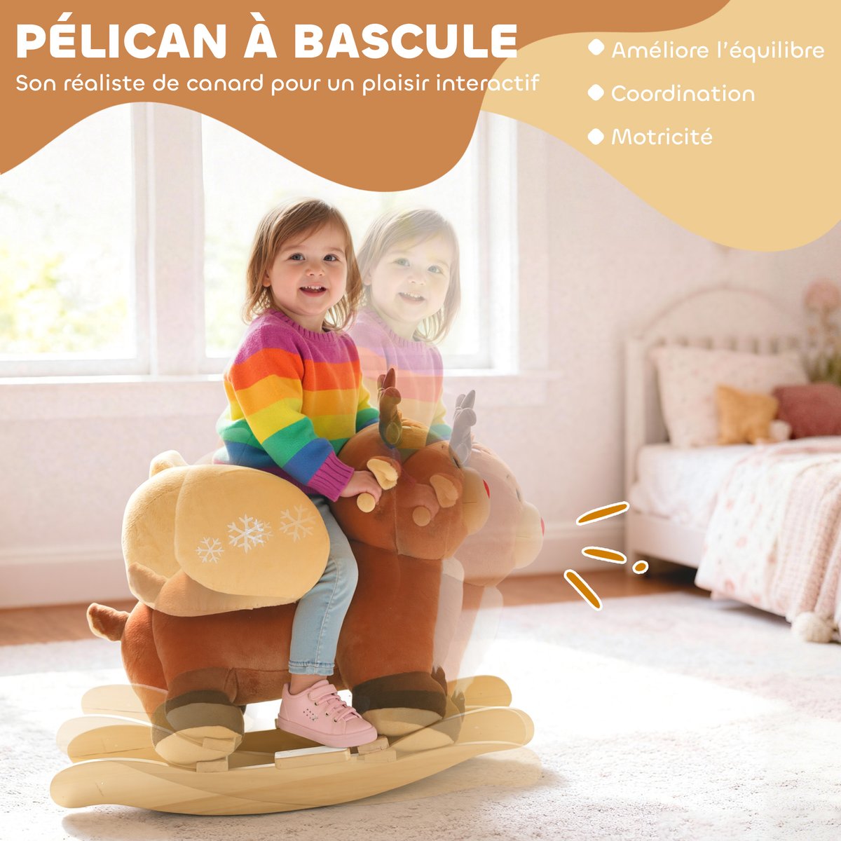 Cheval à bascule pour enfants Polyester marron, AIYAPLAY