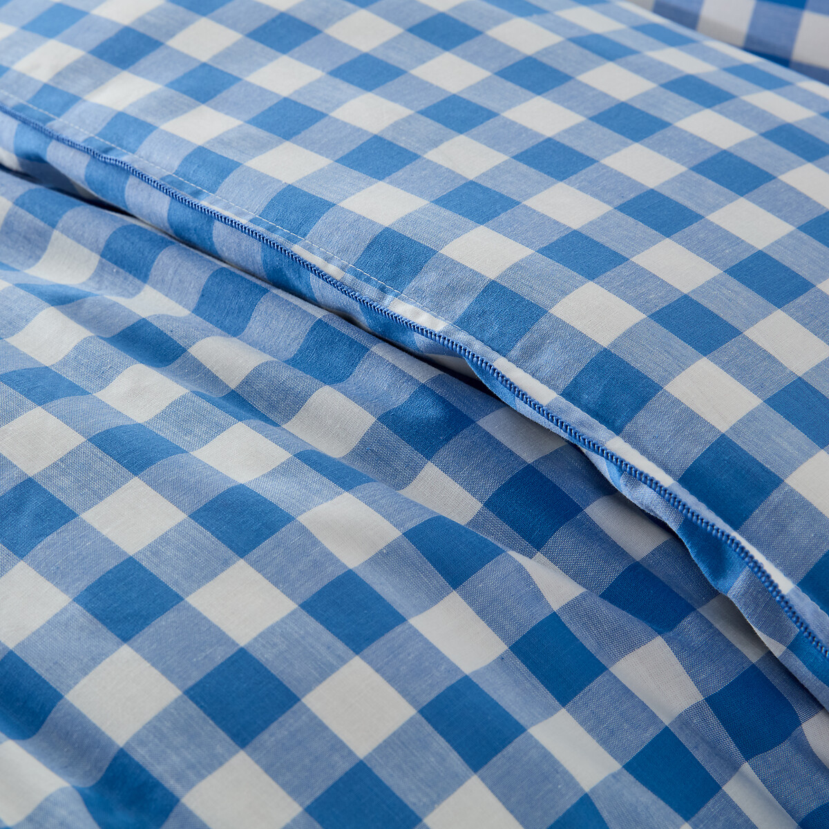 Veldi Bleu Cotton Child's Duvet Cover blue gingham check, LA REDOUTE INTERIEURS