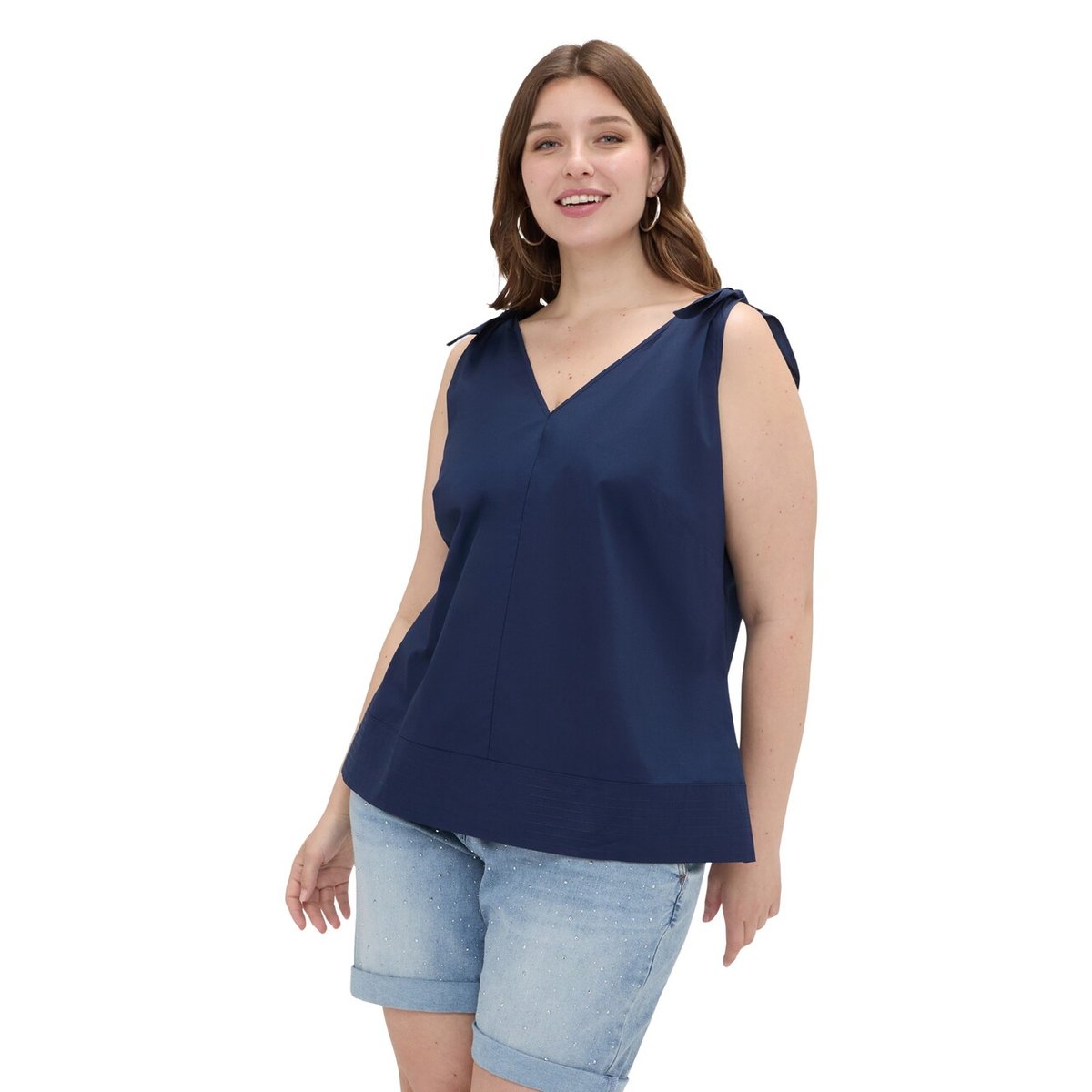 Top avec nœuds papillon sur les épaules bleu, FIORELLA RUBINO