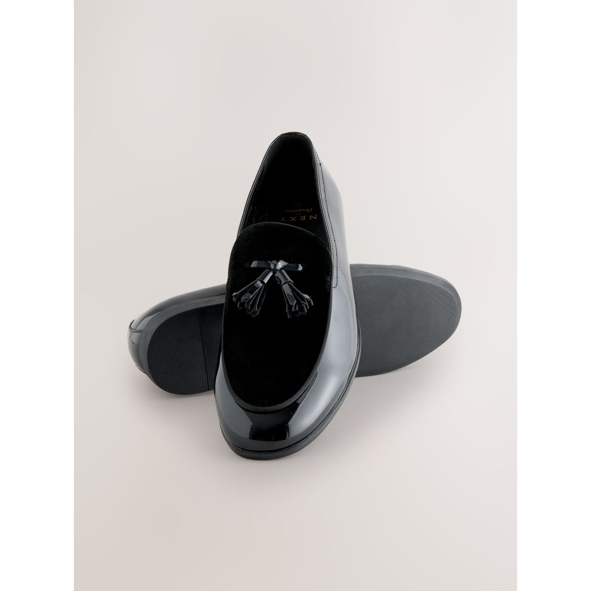 Mocassins en velours et vernis noir, NEXT