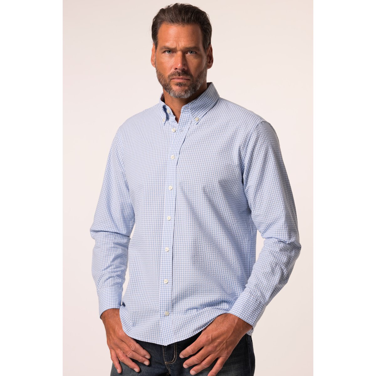 Chemise à carreaux en seersucker bleu clair, JP1880