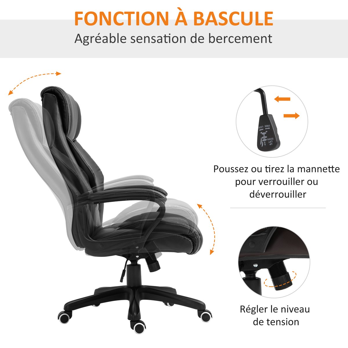 fauteuil de bureau avec fonction massage noir, HOMCOM