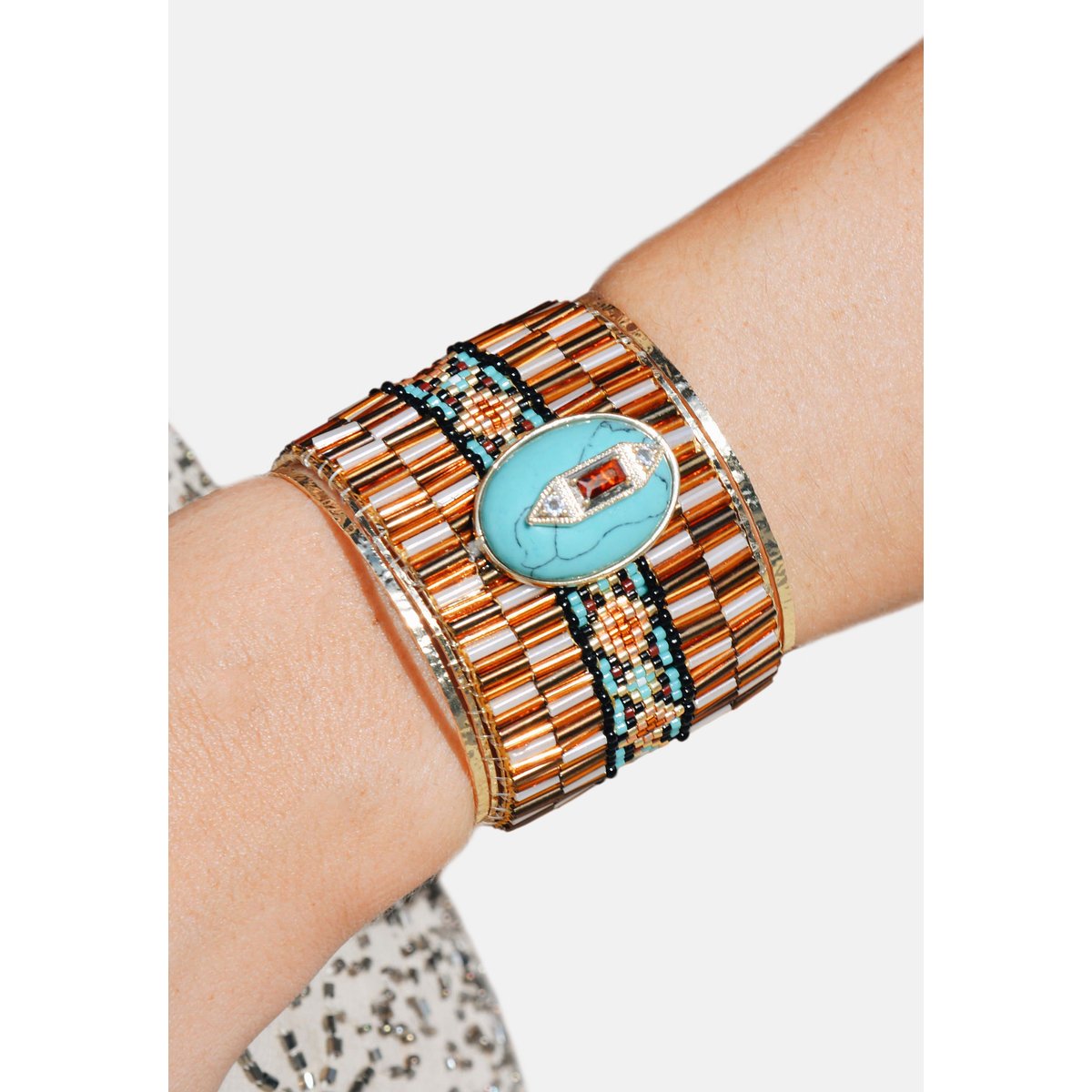 Bracelet manchette perles tissées EKUADOR turquoise, HIPANEMA