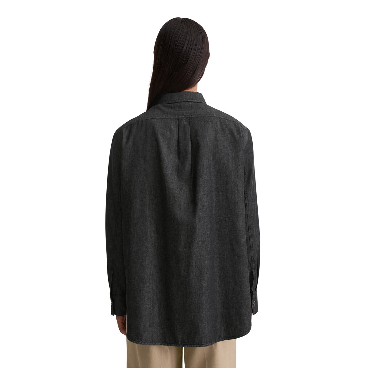 Blouse relaxed en coton chambray bleu fooncé, MARC O'POLO