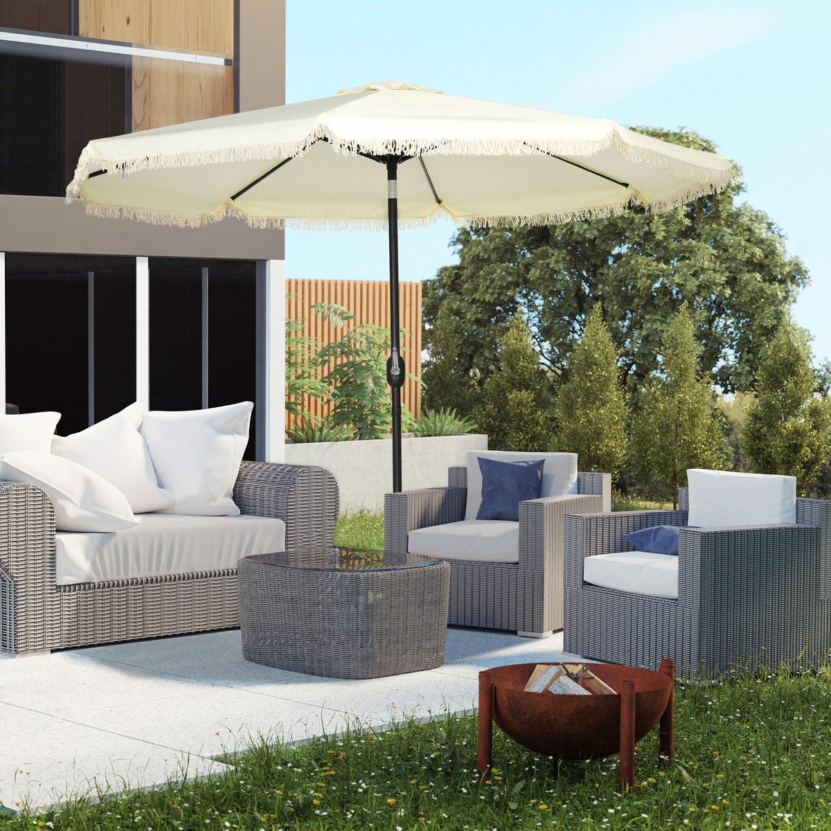 Parasol de terrasse Polyester Crème crème, OUTSUNNY