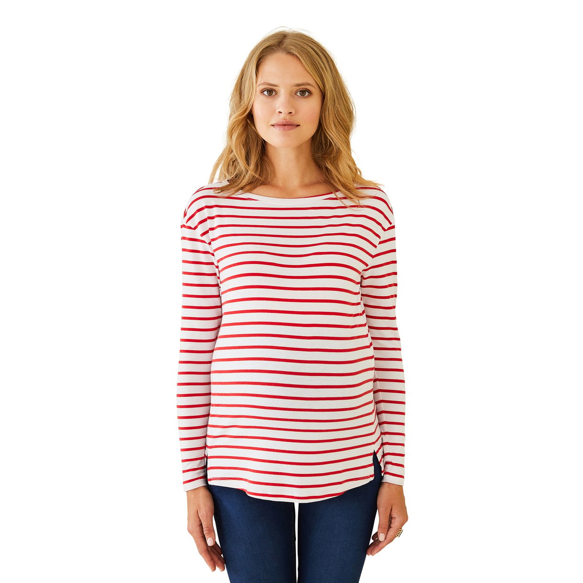 T-shirt Croisé De Grossesse Et D'allaitement blanc rayé rouge, VERTBAUDET