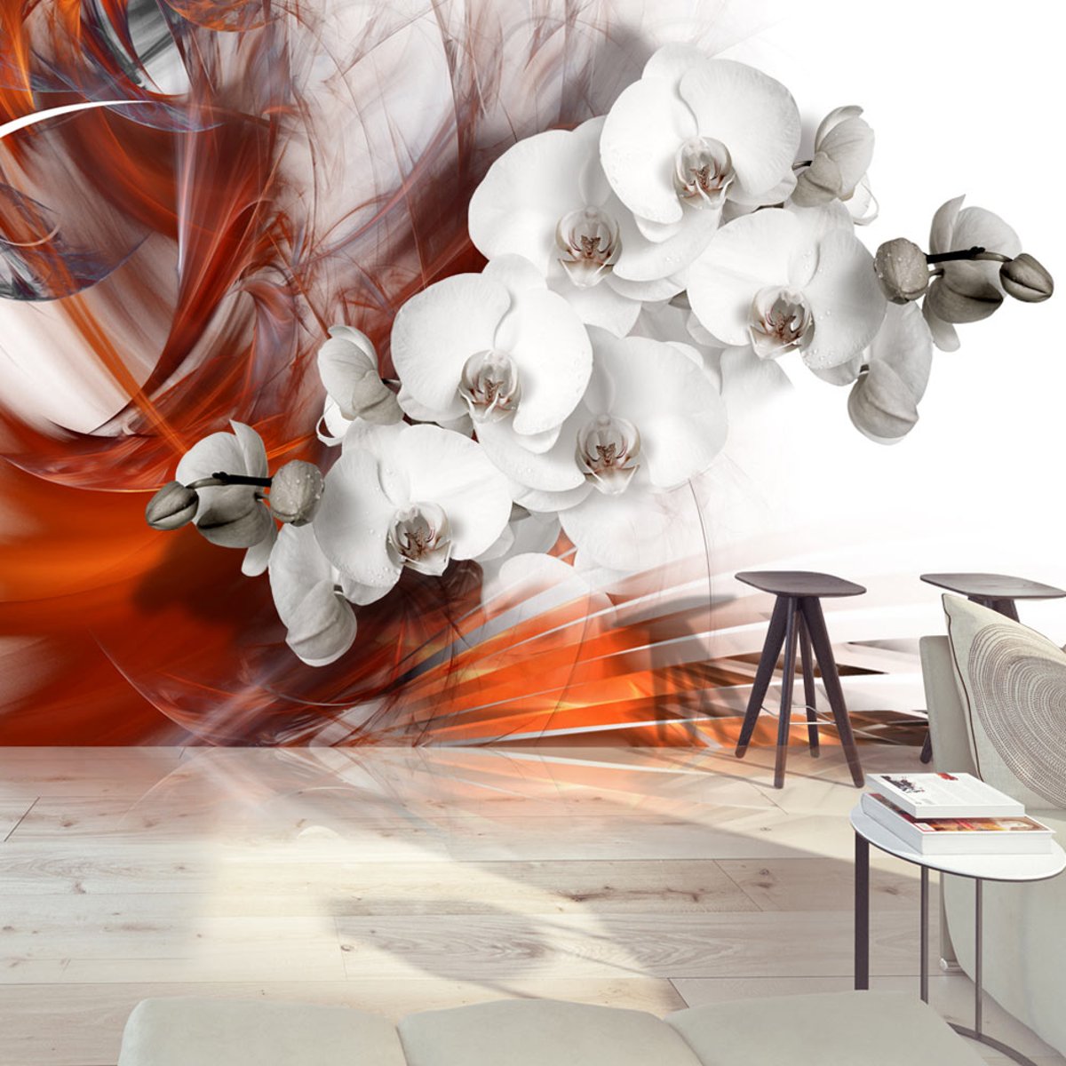 Papier peint intissé panoramique Fleurs Orchid on fire II gris / argent, EDEN