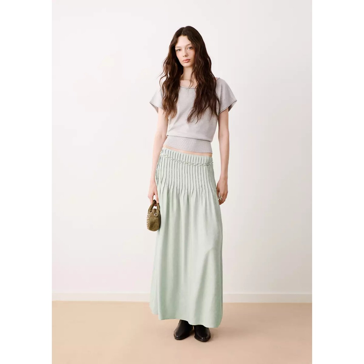 Jupe évasée plissée vert menthe, MANGO TEEN