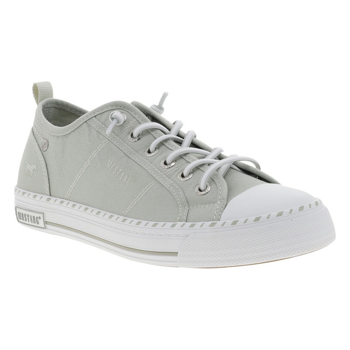 Tennis vertes à talon plat avec des lacets ronds et logo imprimé vert, MUSTANG