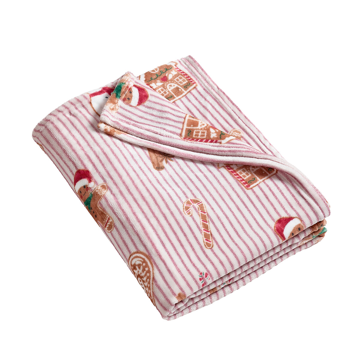Gingerbread Stripe Christmas Cosy Fleece Blanket Throw natural, CATHERINE LANSFIELD