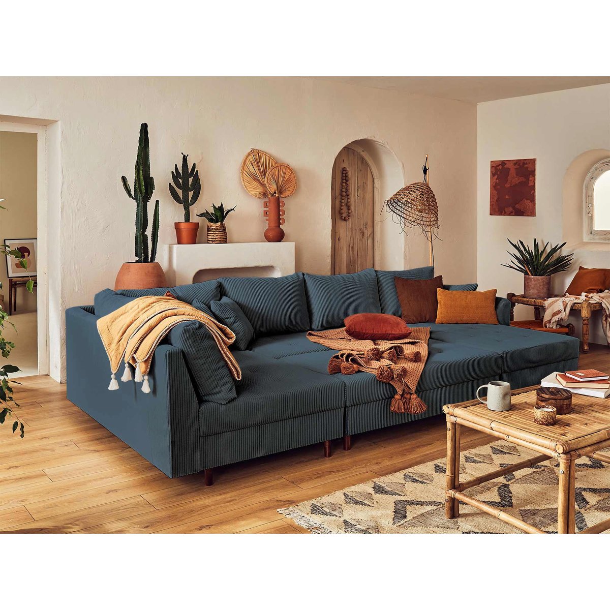 Canapé Panoramique  7 places - RUNE bleu nuit, BEST MOBILIER