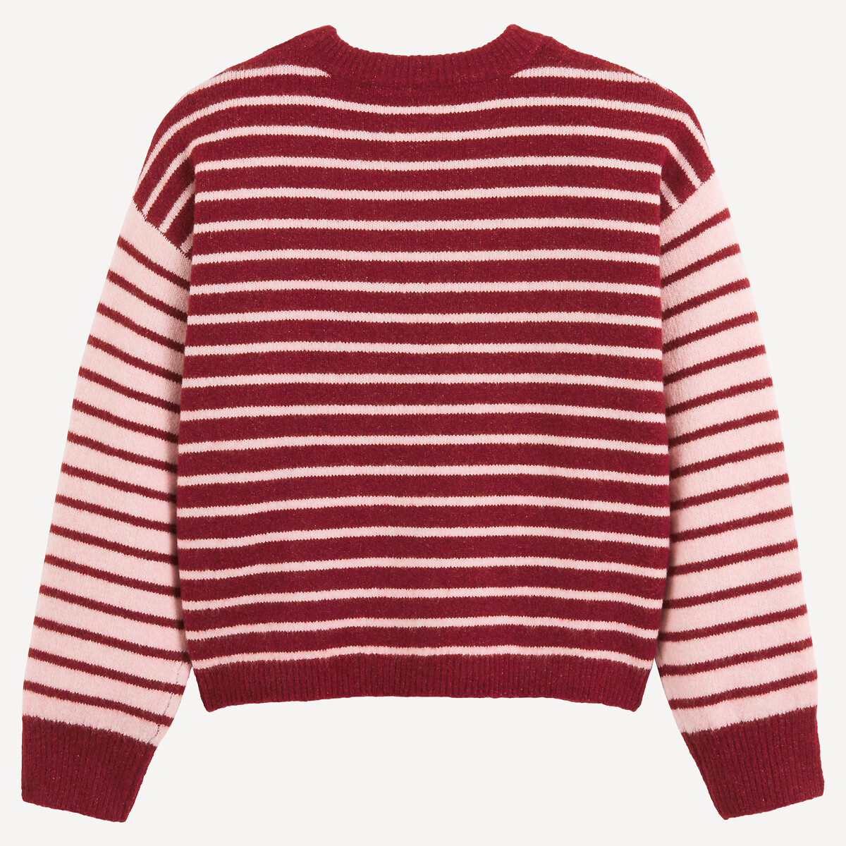 Striped Fine Knit Crew Neck Jumper burgundy/pink, LA REDOUTE COLLECTIONS