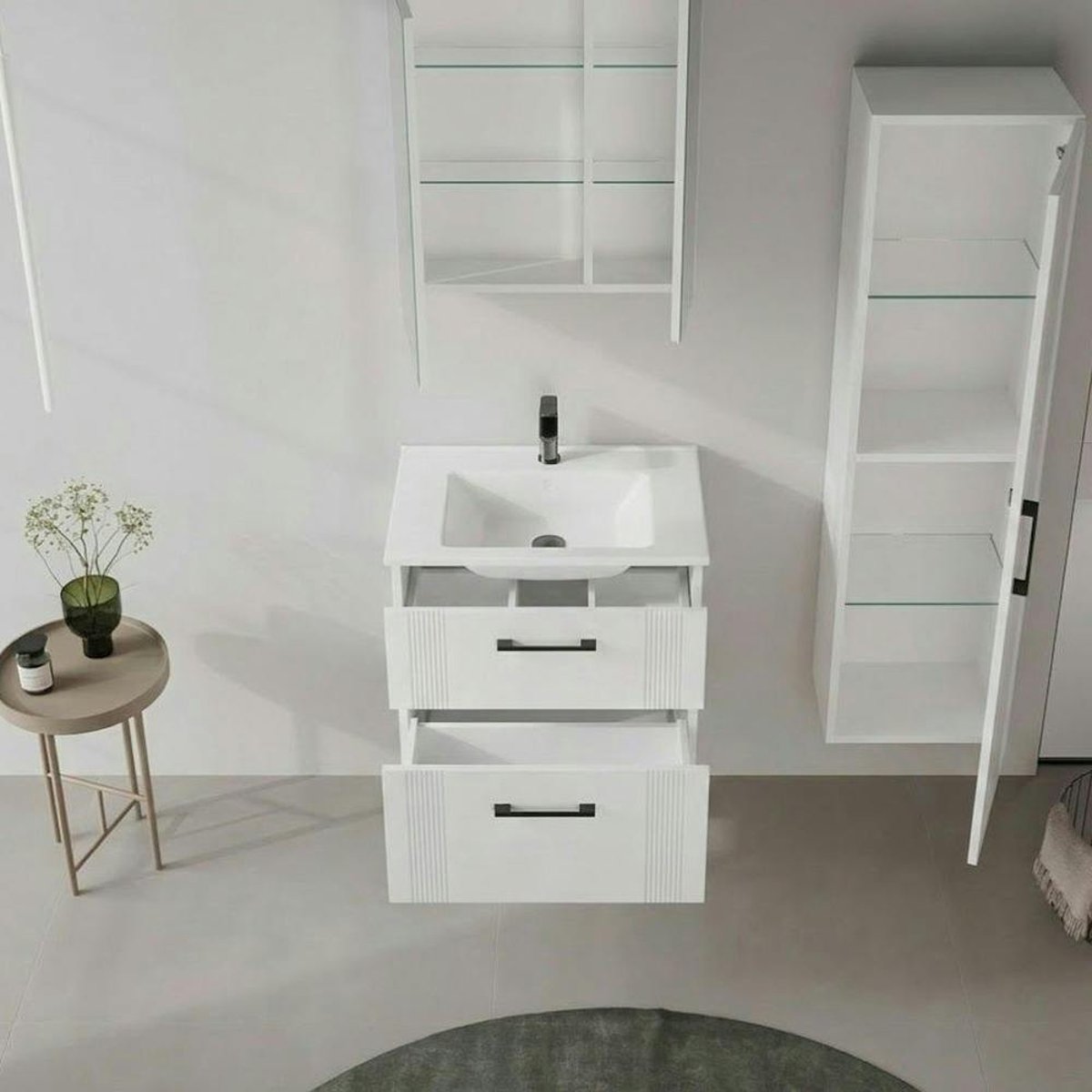 Meuble suspendu 2 tiroirs + vasque 65 cm ONDIA blanc, PIER IMPORT