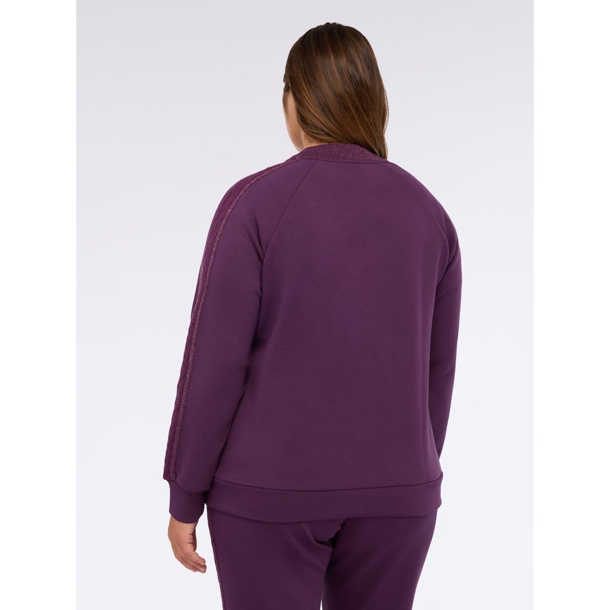 Sweat-shirt zippé en double tissu violet, FIORELLA RUBINO