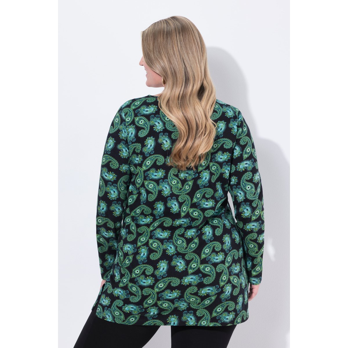 T-shirt long motif cachemire vert pétrole, ULLA POPKEN