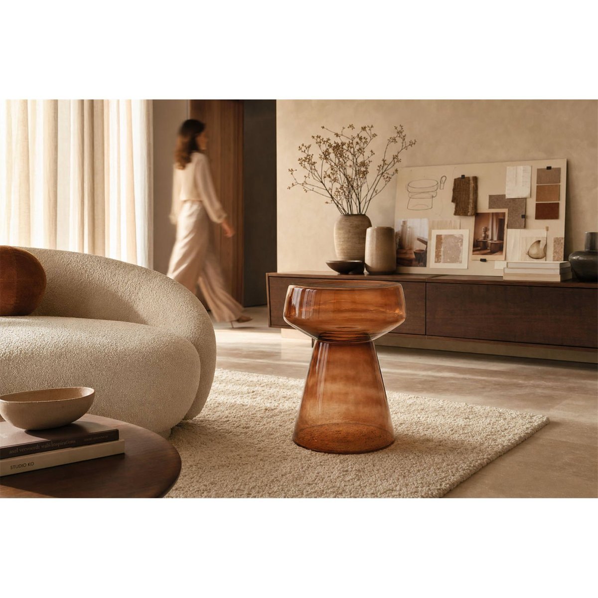 Table d'appoint en verre brun, RECOLLECTION