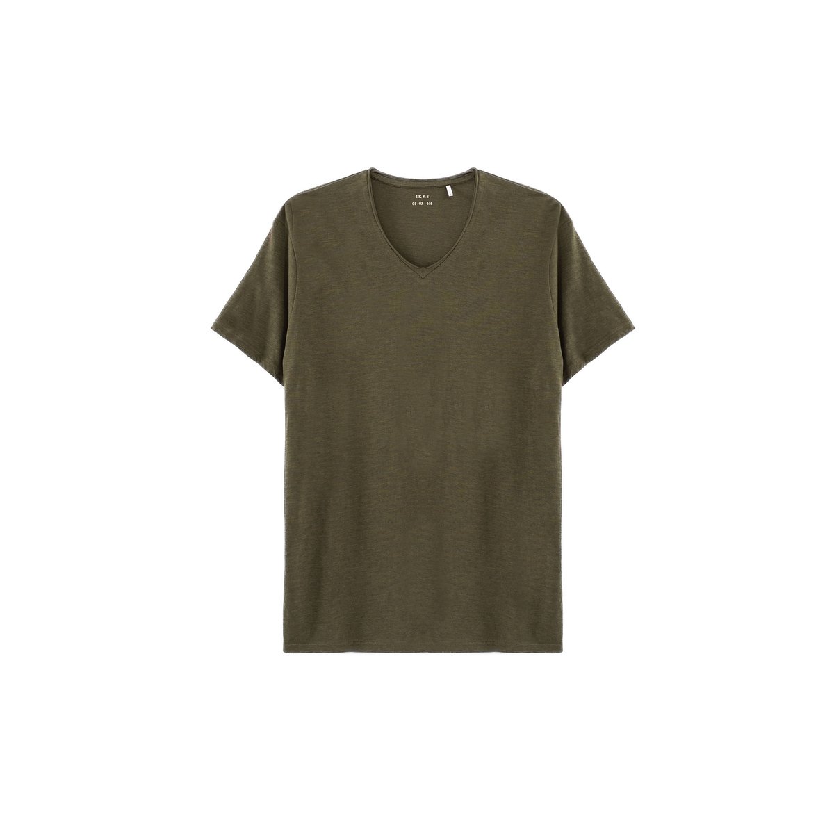 Tee-shirt col V L'Essentiel vert kaki, IKKS