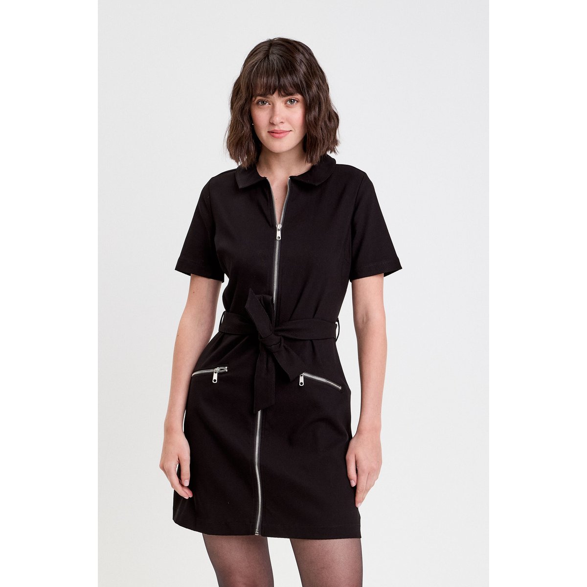 Robe droite zippée ceinturée noir, CACHE CACHE